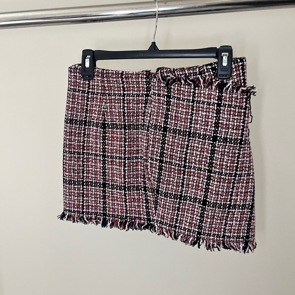Fashion Nova Red and Black Tweed Mini Skirt